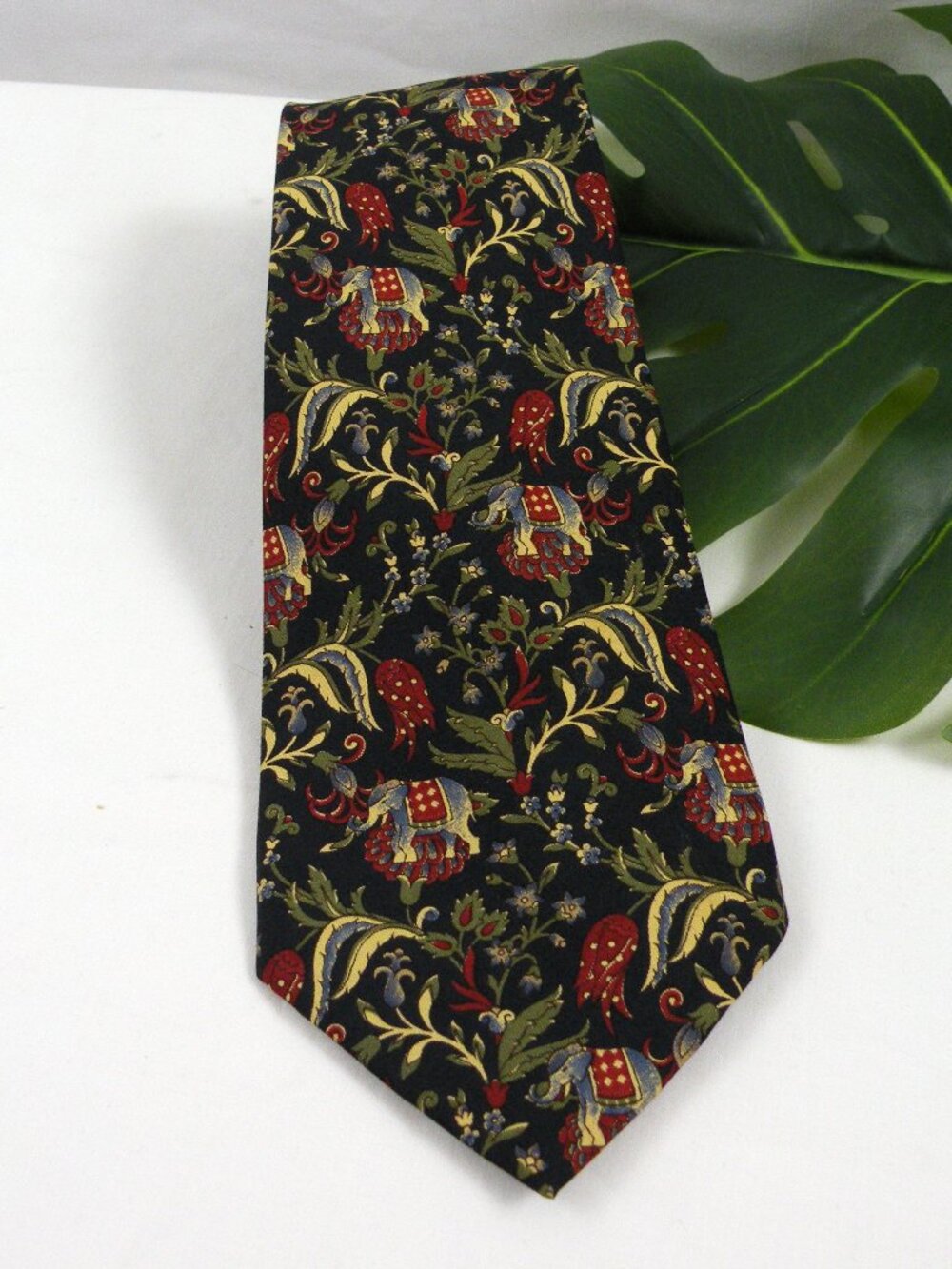 Liberty of London Dark Blue Silk Tie with Elephants & Floral Design